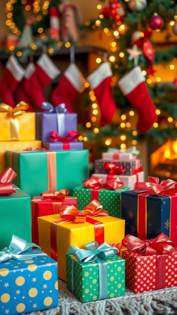 Creative Christmas Wishlist Ideas for Kids A vibrant arrangement of Christmas gifts under a decorated tree, showcasing various toys and books for kids.